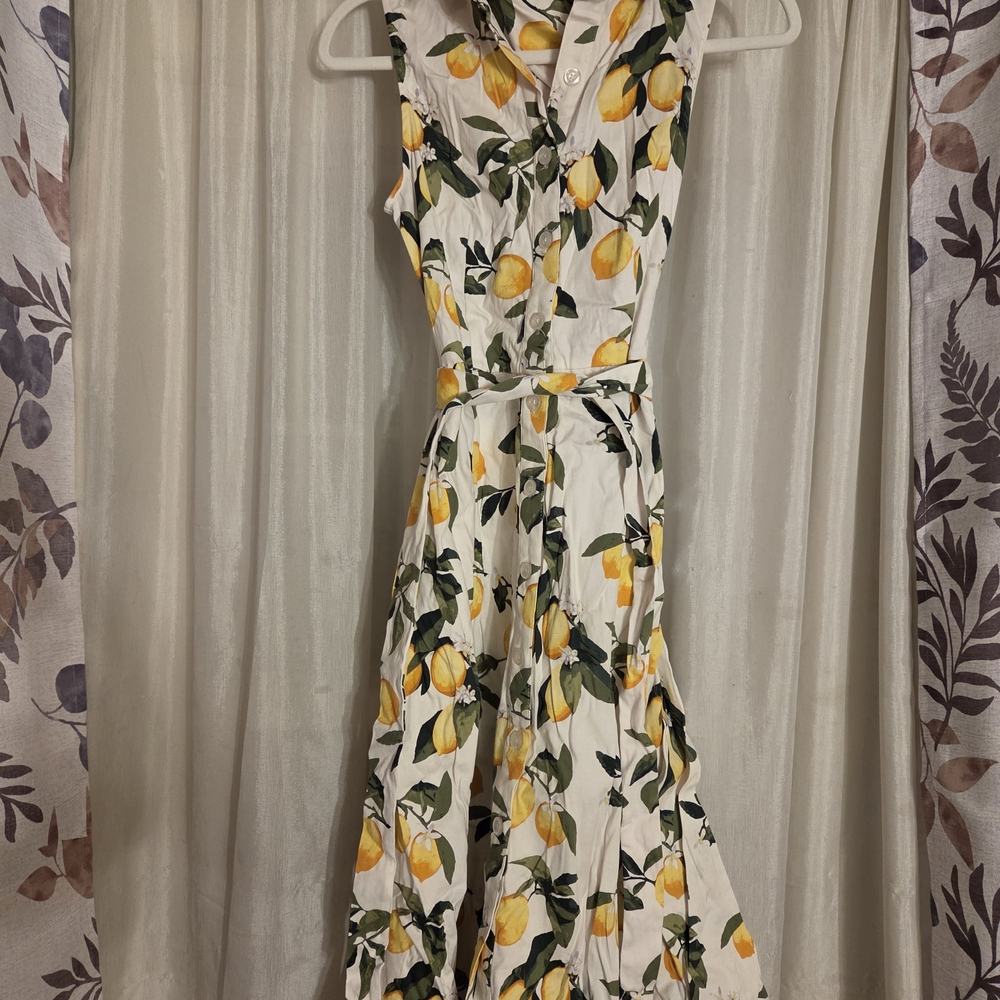 Chetta B White and Yellow Lemon Print Midi Dress